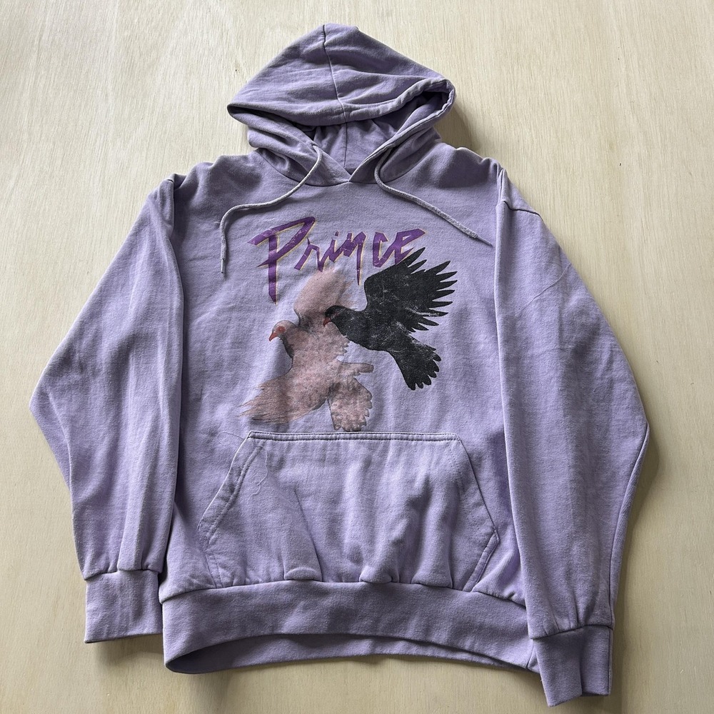 Prince Hoodie Mens Medium Purple Fleece Pullover Kangaroo Pocket Doves Graphic - Picture 1 of 8
